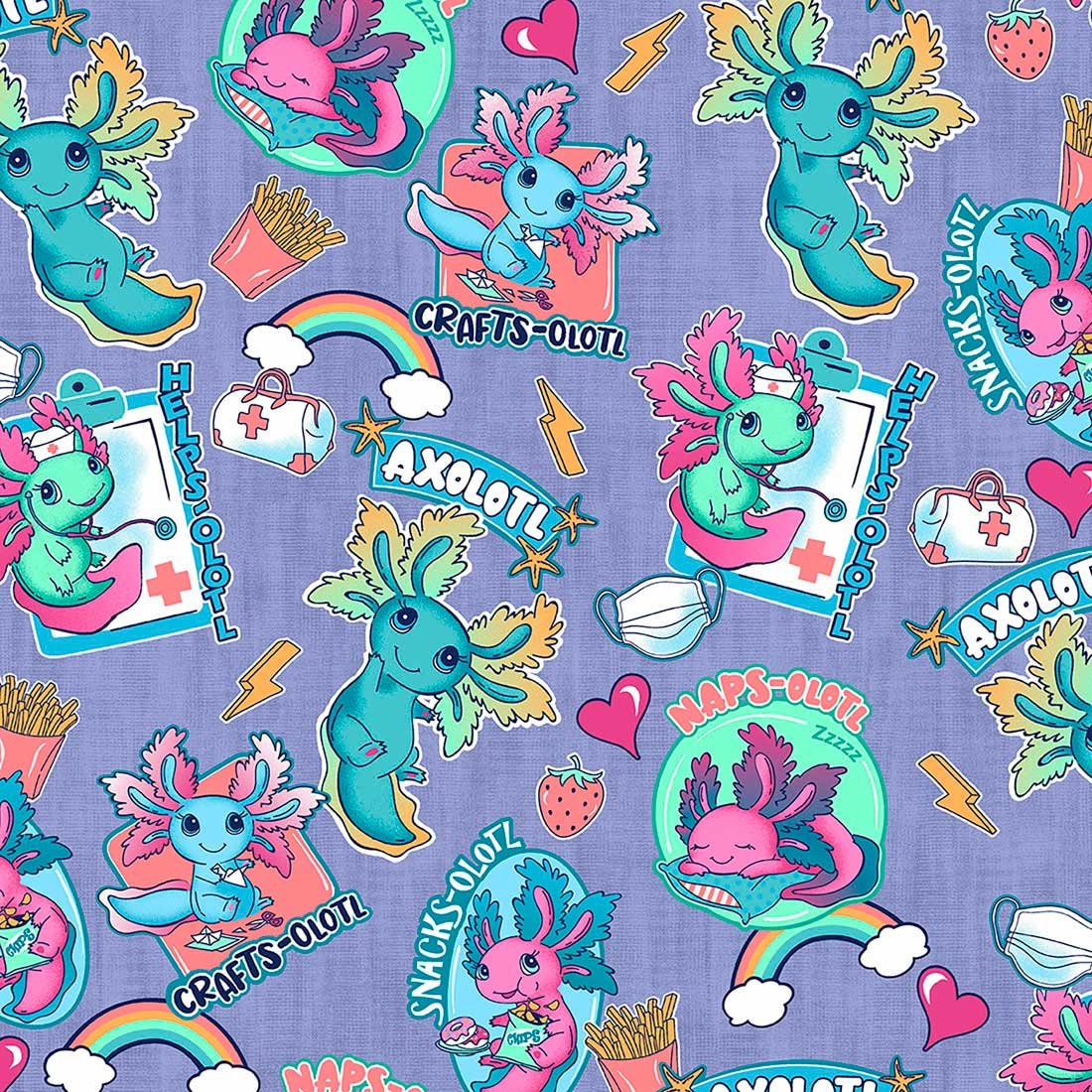 Print Scrub Top Awesome Axolotls