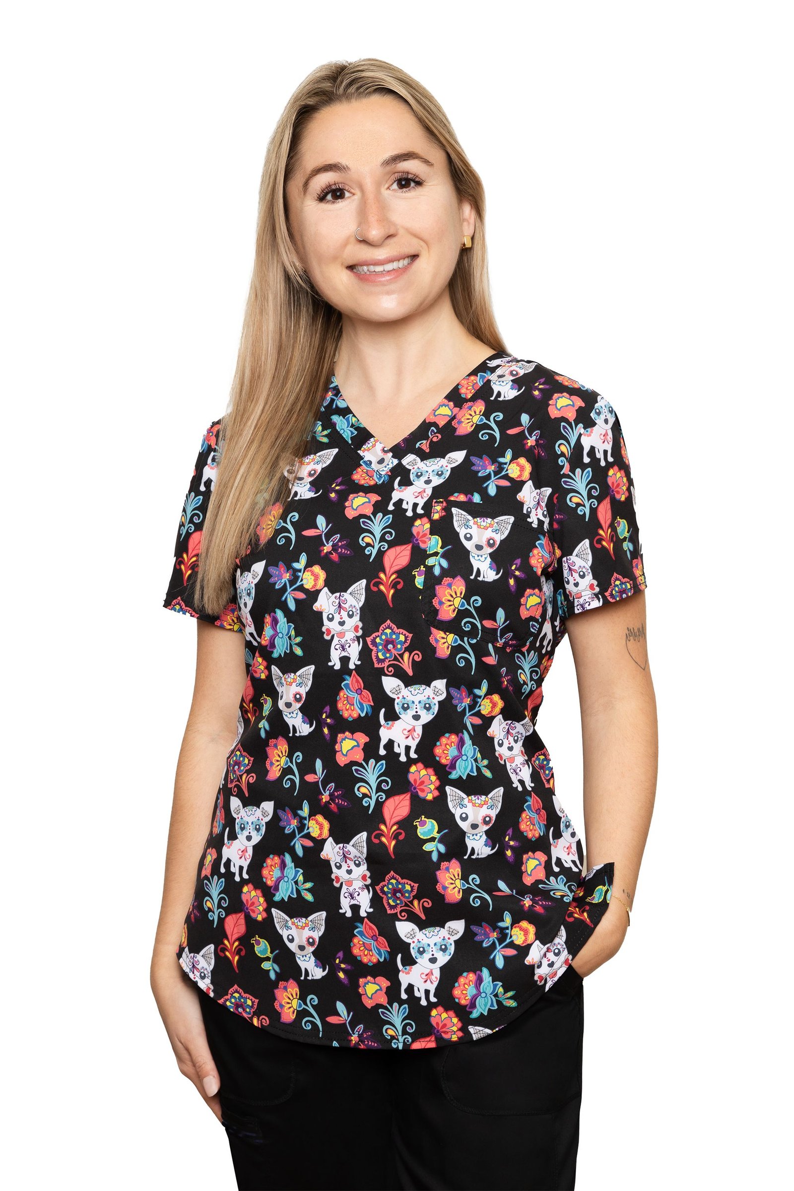 Print Scrub Top Sugar Skull Pups