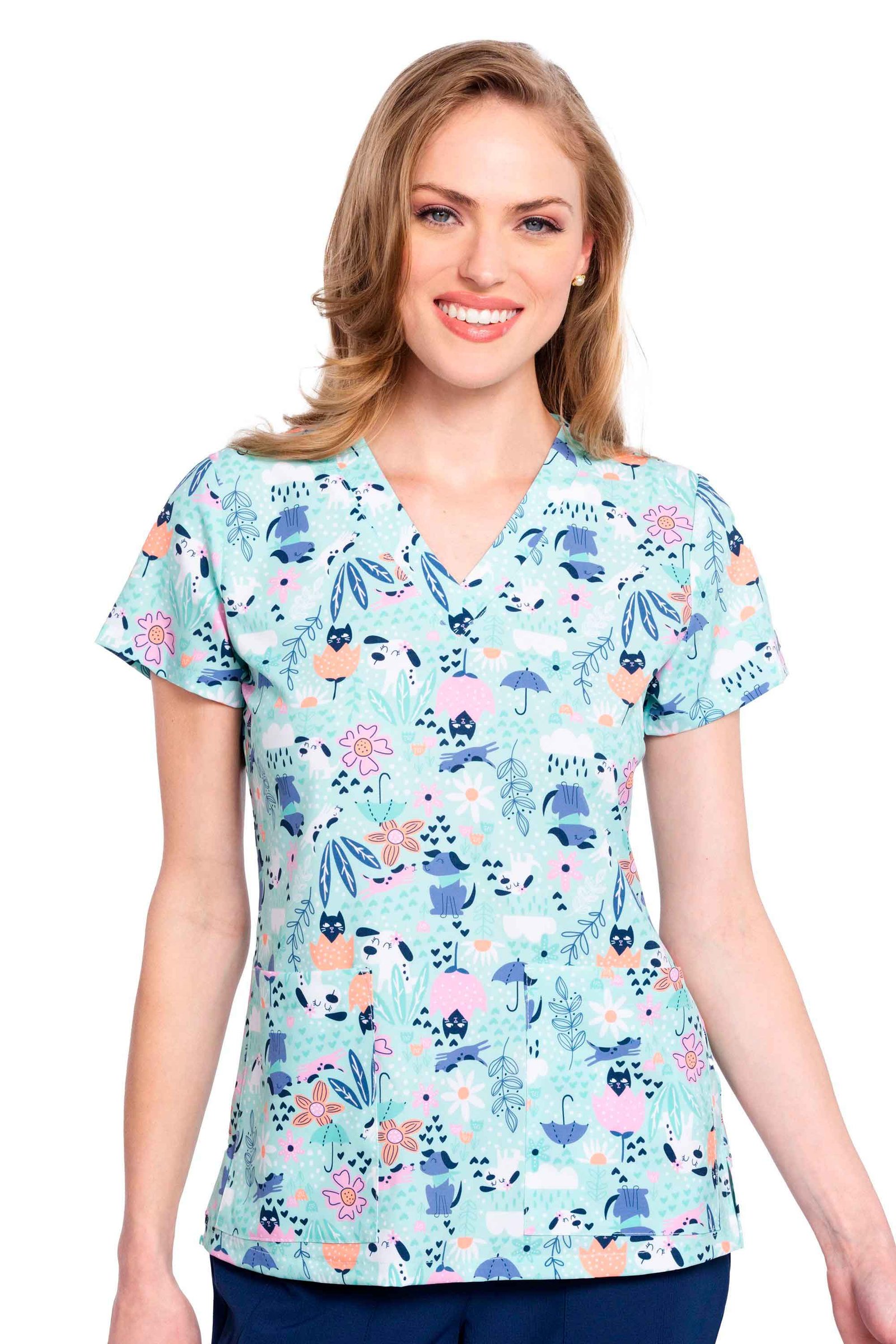 mc8564-GRBM Print Scrub Top Garden Buddies